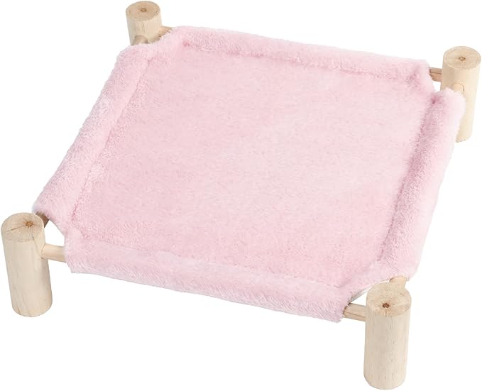 Patas Lague Cat and Dog Hammock Bed for Small Dogs, Brethable Wooden Cat Pet Rabbit Elevated Bed Cots Furniture for All Seasons Fleece Pink