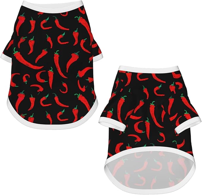 Red Chili Pepper Cute Dog Shirt Pet Cotton T-Shirt Soft Breathable Dog Clothes Stretchy Puppy Outfit Doggy Tank Top Funny Outdoor Apparel Daily Wear for Small Medium Dogs Cats Black Small