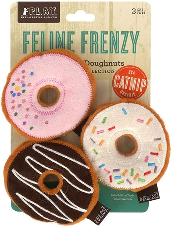 P.L.A.Y. PET Lifestyle and You Feline Frenzy Kitty Kreme Doughnuts Plush Squeaky CAT Toy
