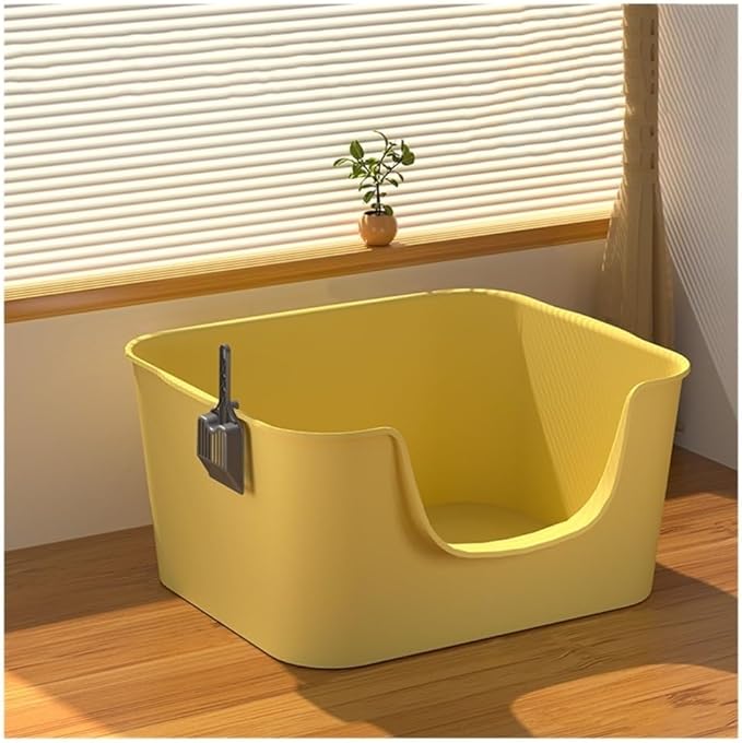 Pet Supplies, Large Anti,Splash Litter Box with High Sides, Easy Clean Cat Pan Includes Scoop(Yellow)