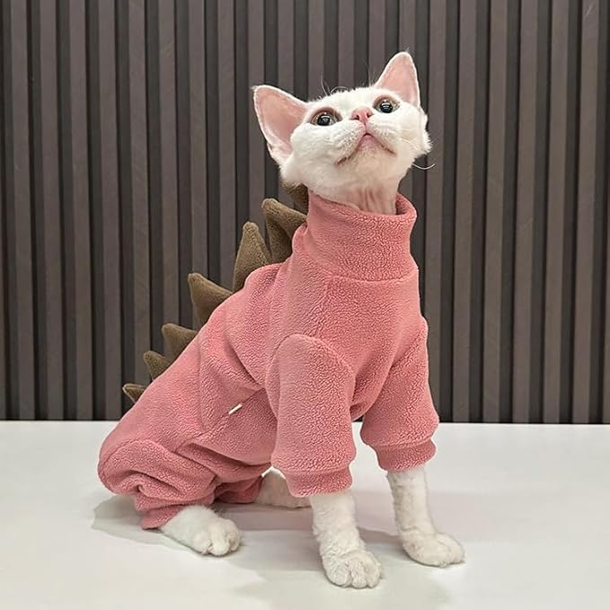 Sphynx cat Clothes, Dinosaur Costume, Hairless Cats Warm Clothes for Cornish Rex and Devon Rex (Red, XS(1-2lbs))