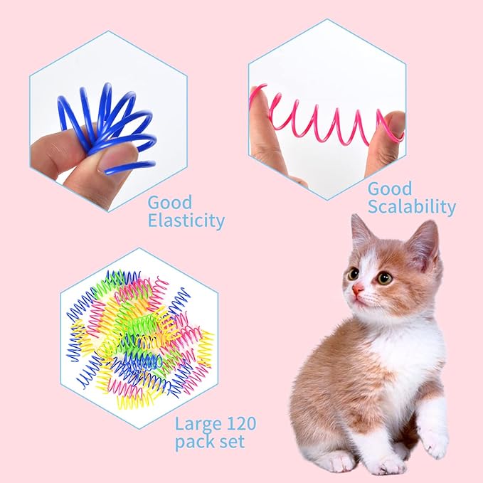 Cat Spring Toys, 120 Pack Creative Toy Plastic Colorful Kitten Spiral Spring Cat Plastic Coil Interactive Toy for Swatting, Biting, Hunting