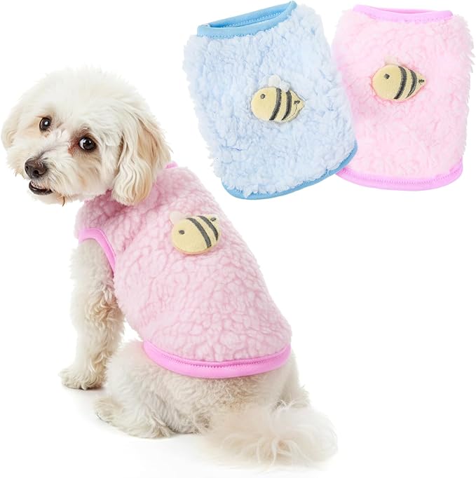 2 Pcs Kitten Sweater, XXS Kitten Clothes, Dog Clothes Tiny Pet Clothe Cat Vest with Bee Pattern Soft Sweaters for Kittens Only Bunnies and Other Animals Winter Warm Fleece 15×11 cm