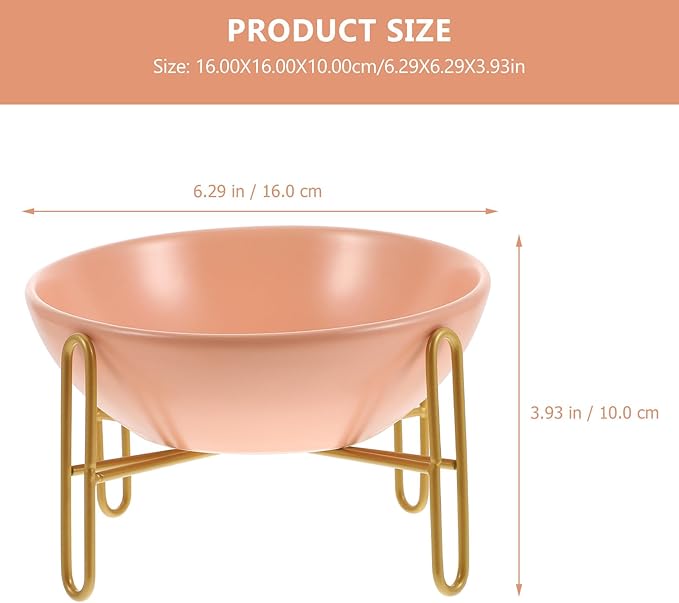 POPETPOP Spaceship-Shaped Raised Cat Bowl 300ml Small Ceramic Pet Feeder with Orange Iron Bracket for Indoor Feeding and Watering