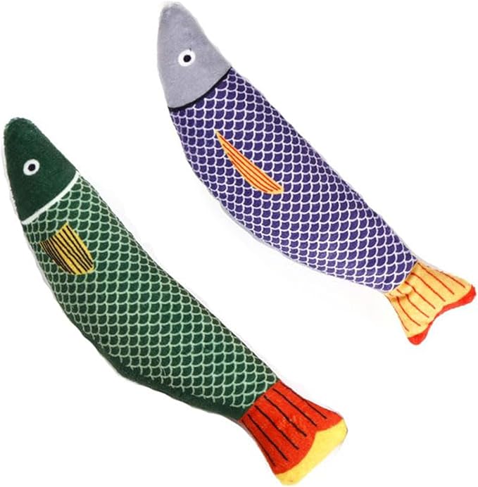 2 Pcs Fish Shaped Catnip Toys Crinkle Sound Cat Chew Toys for Teething Interactive Plush Toys for Indoor Cats Self Play Chew Sticks Bored Relief Perfect Cat Gift (2 Pcs Pack)