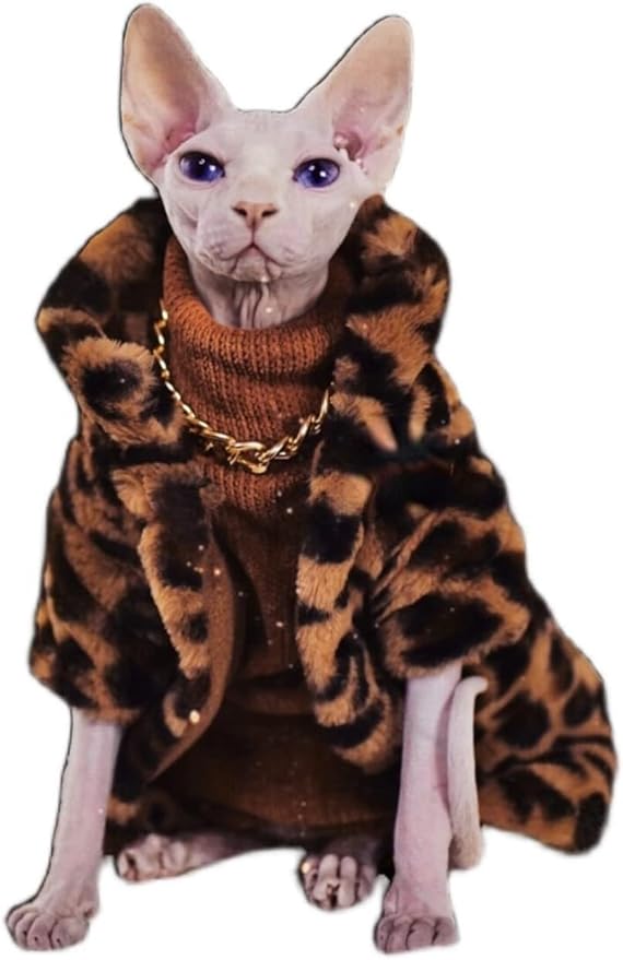 Sphynx Cat Clothes Winter Velvet Warm Soft 2- Layers Winter Jacket Thickened Hairless Cat Coat for Sphynx, Cornish Rex, Devon Rex, Peterbald Cat Clothes (Small)