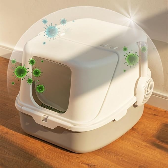 Pet Supplies, Enclosed Hooded Cat Litter Box with Door Flap, Easy Clean Plastic Tray(Yellow)