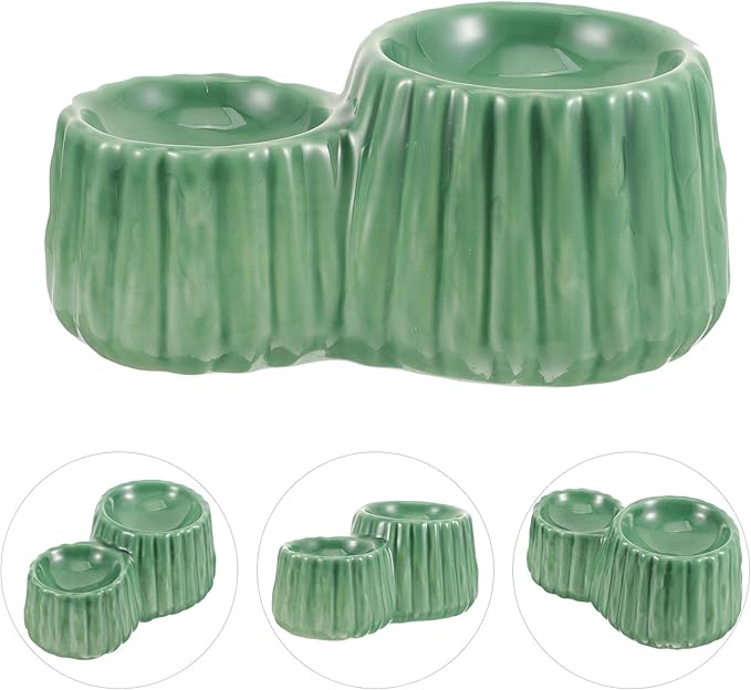 VOSAREA Ceramic Raised Cat Bowl and Elevated Dog Feeder Set with Anti-Spill Design, Green Dual Height Bowls for Pet Feeding and Watering, Suitable for Cats and Puppies