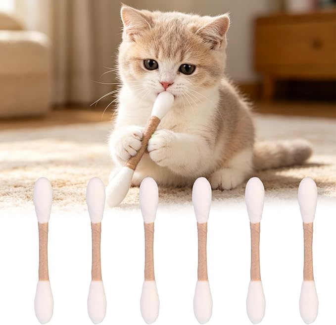 6 Pk Cotton Swabs Cat Toys with Catnip - Interactive Kitty Kicker Sticks for Indoor Cats - Durable Teething Chew Toy for Exercise and Boredom Relief for Cat Lovers