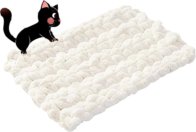 Cat Knitted Bed Mat Square Cushion, Soft Breathable Self-Warming Pad Indoor Washable Kitty Kneading Comfort Cats Dogs (White,23.6" x17.7")