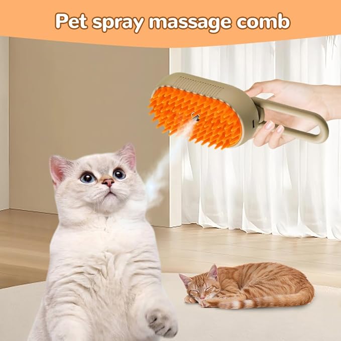2026 New Cat Steam Brush, 3 in 1 Pet Steam Groomer Comb, Rechargeable Pet Steam Groomer Brush for Massaging and Cleaning Shedding Pets Hair, Anti-Static Hair Removal Comb for Cats Dogs (Khaki)