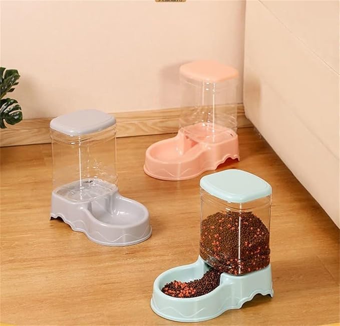 Pet Feeding Bowl and Water Dispenser with Refillable Storage Container Self-Dispensing 1 Gallon Large Capacity Cat Feeder, 3.8 Liters Capacity Dog Rabbit Waterer (Blue, for Water)