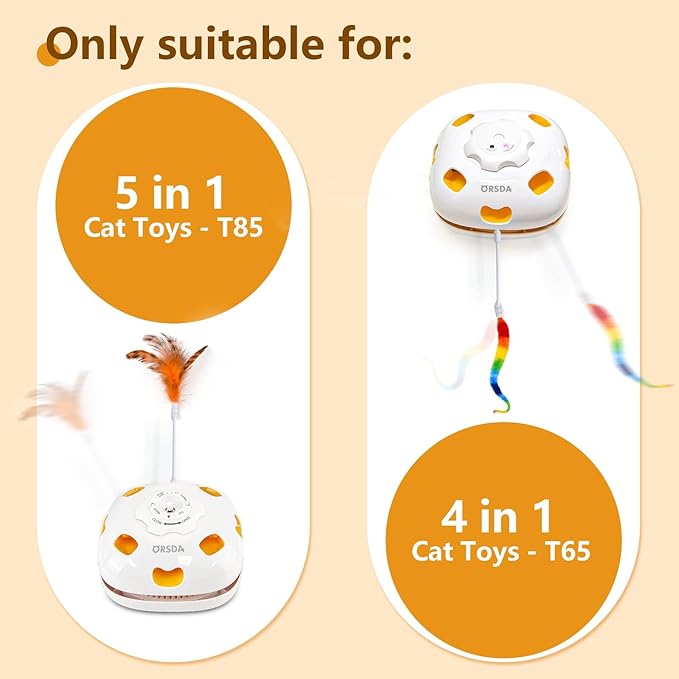 ORSDA 3PCS Wand Replacement 4 in 1 and 5 in 1 Interactive Electric Cat Toys for Indoor Cats, Feathers, Sequins, Caterpillars for Automatic Kitten Toys (Only Suitable for T65 & T85 Cat Toy)