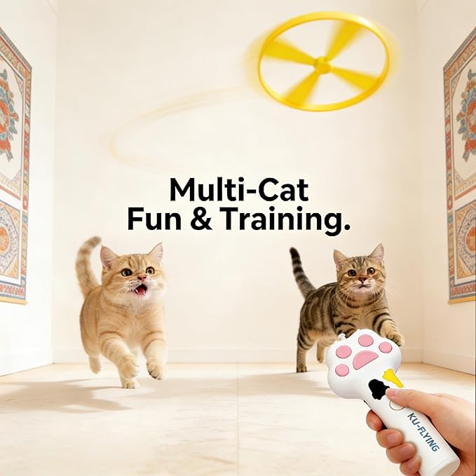 Cat Fetch Toy Launcher with 10 Soft & Flexible Discs, Cat Toys for Indoor Cats, LED Glowing Launcher, Electric Interactive Kitten Toy for Hunting & Exercise, USB Rechargeable