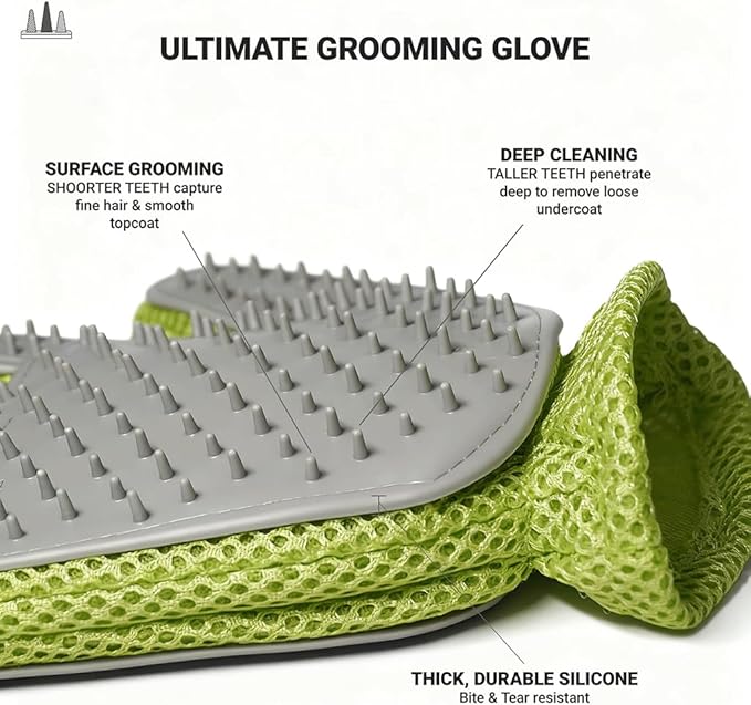 MEUOMIW - Pet Grooming Glove & Hair Remover - Deshedding Brush for Shedding Control - Gentle Massage Mitt for Dogs & Cats with Long and Short Fur - Ideal for Bathing and Grooming (one piece)