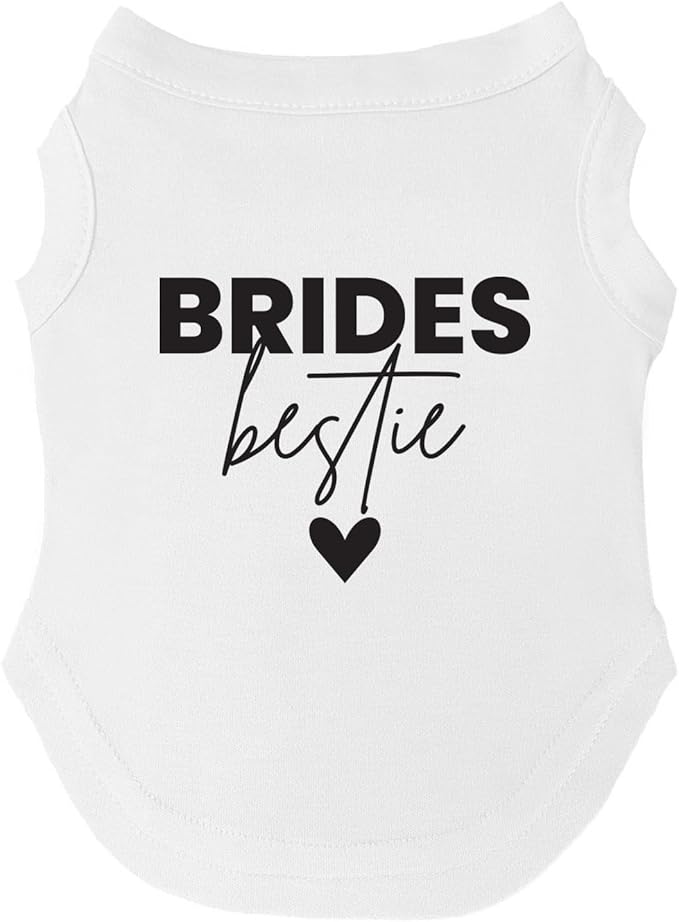 Bride's Bestie Dog Tee Shirt | Sleeveless Breeds | Wedding Photo Prop | Bridal Shower | Engagement Announcement |White, Medium 1345