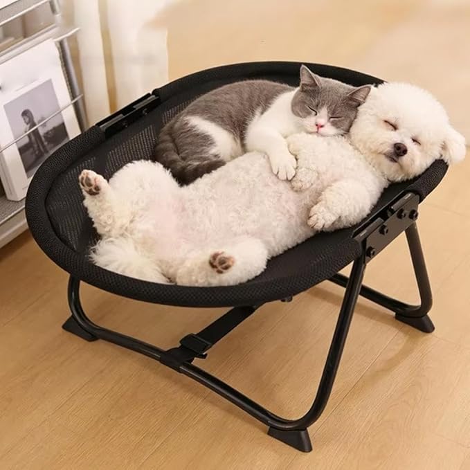 Cat Bed Hammock, Free-Standing Elevated Dog Cot for Indoors and Outdoors,Foldable No-Assembly Pet Bed with Breathable Mesh,Lightweight Raised Pet Cot for Cats and Small Dogs (Black)