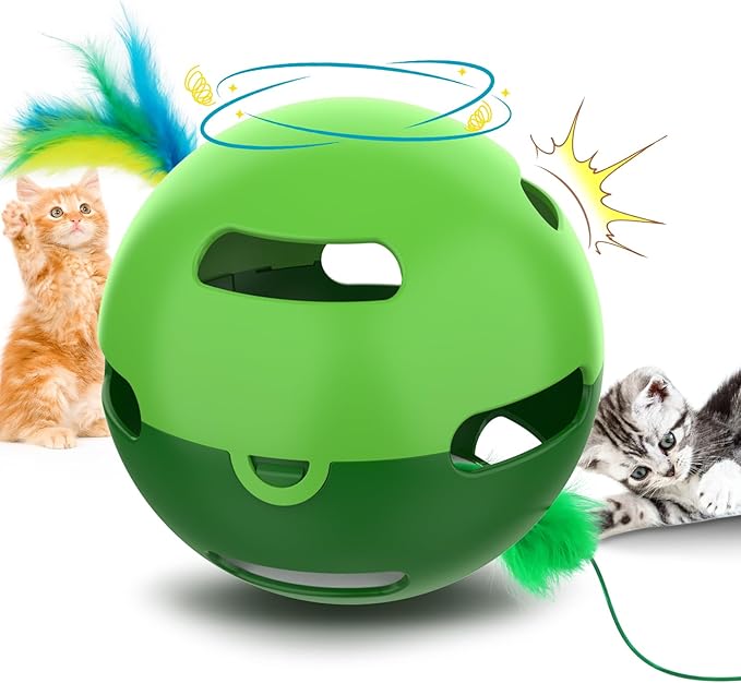 Muhhiba Interactive Cat Toys, Irregularly Rotating Feather Cat Toy Ball, Automatic Kitten Toy, Perfect for Bored Indoor Adult Cats