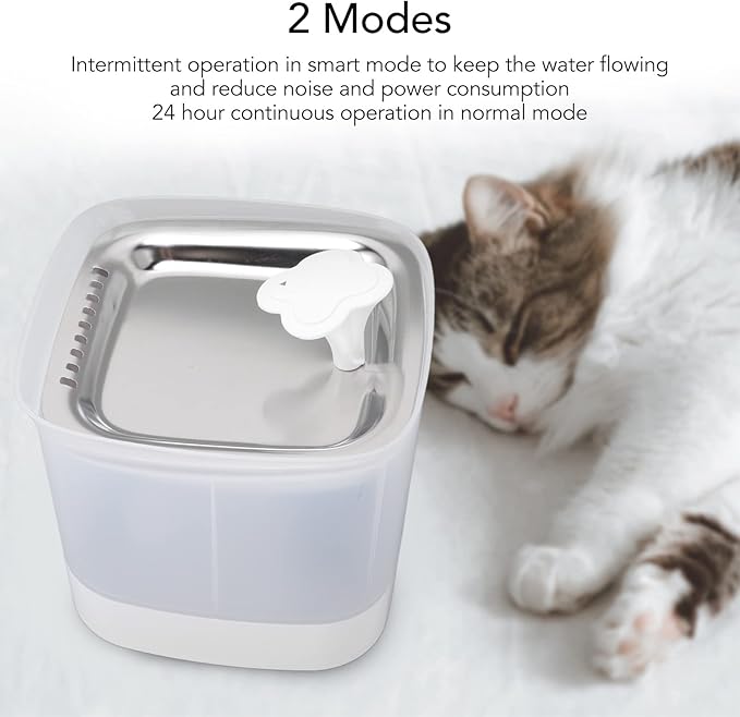 Pet Water Fountain, Pet Water Dispenser, Cat Fountain for Drinking, 2 Modes Double Filtration Safe Automatic Cat Water Dispenser for Dog 2.5L