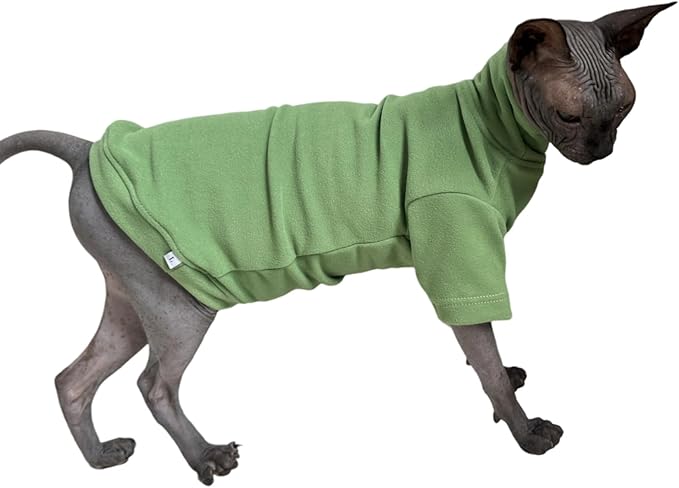 Sphynx Cats Solid Warm Fleece Shirt Cat Turtleneck Undershirt Thermal Hairless Cat Clothes for Sphynx, Devon, Cornish Cat Clothes and Small Kitten and Dogs (Green, Small)