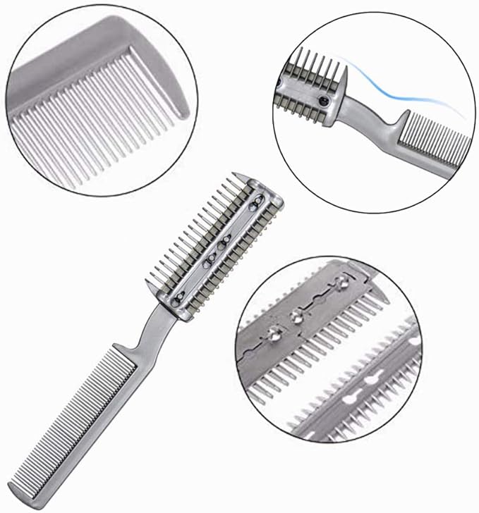 2Pcs Razor Comb for Dogs Cats with Extra Blades Double Sides Pet Razor Comb Trimming & Grooming Hair Cutter Comb Trimmer Grooming Comb for Dog Cat (Silver)