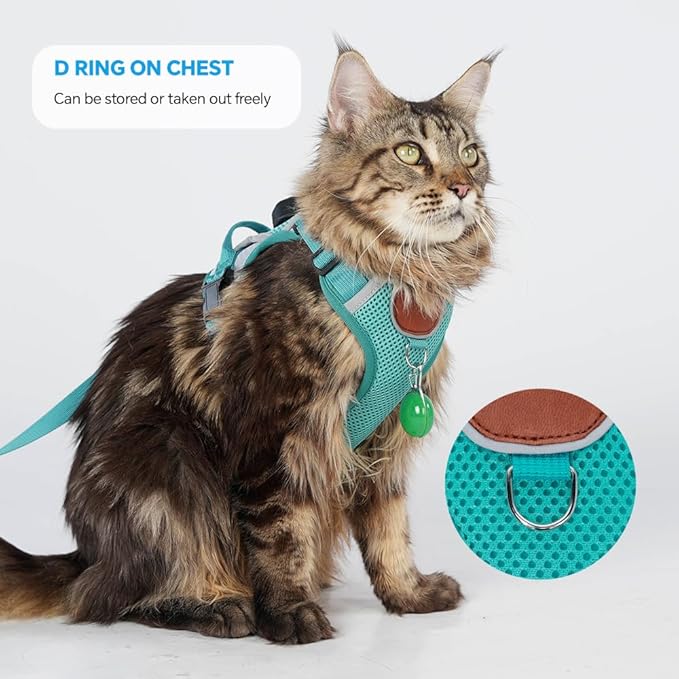 Cat Harness and Leash Set with AirTag Holder: Upgraded Escape Proof Vest with Lead for Small Dog Puppy Large Cat Walking，Soft Breathable Mesh Coat with Reflective Strip (Green, M)