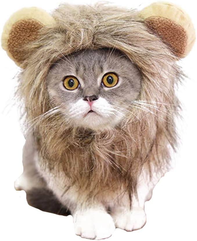 Halloween Cat Lion Mane Wig Costume Christmas Little Dog Lion Hair Adjustable Washable Funny Pet Puppy Dress Up Hat Cute Kitten Kitty Hair Mane with Ears for Holiday Photo Shoots Cospaly Party Size S