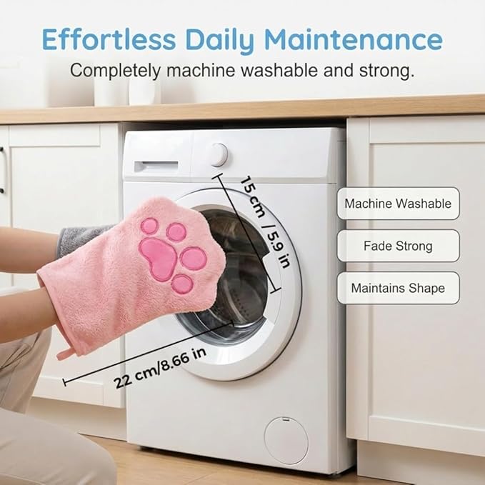 SENOY Paw Bathing Towel for Cats, Washable Reusable Coral Fleece Pet Drying Glove, Quick-Absorbent Cat Bathing Supplies with Hanging Loop, Soft Grooming Towel for Dogs & Cats (Grey-2pcs)