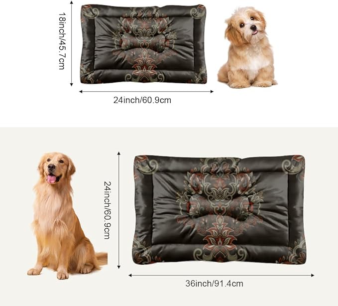 Ethnic Print Patterns Dog Mat Bed Dog Bed for Crate Washable for Living Room Black Bohemian Patterns Soft Beds Non- Slip Bottom Room Furniture Multi- Scenario, Multi- Model Big Beds Gift Printed Dogs