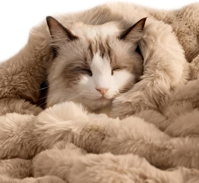 SOMAHE Cat Blanket, Reversible Sherpa & Bubble Fleece Pet Throw, Ultra-Soft Plush for Indoor Cats, Machine Washable, Anti-Static, Warm & Cozy, 22"×18" Inch Coffee
