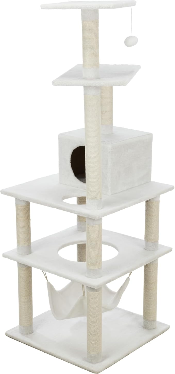 TRIXIE Abby 63.5" Cat Tower, 4-Level Sisal & Plush Cat Tree, Cat Scratcher, Condo, Hammock, Platforms Dangling Cat Toy