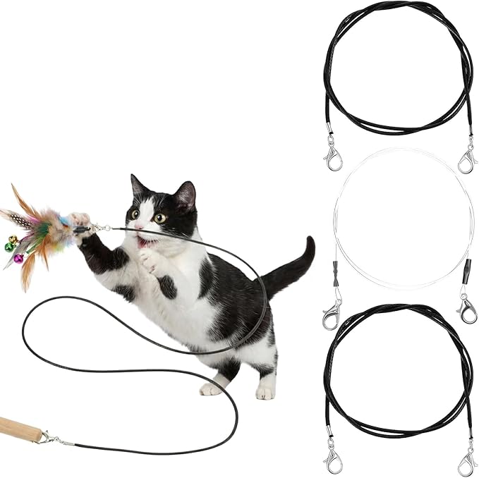 Molain 3 Pcs Cat Wand Toy Replacement Strings, 25 Inch Long Cat Toy String Cat Toy Wire with Lobster Clasps for All Lures Cats Stick