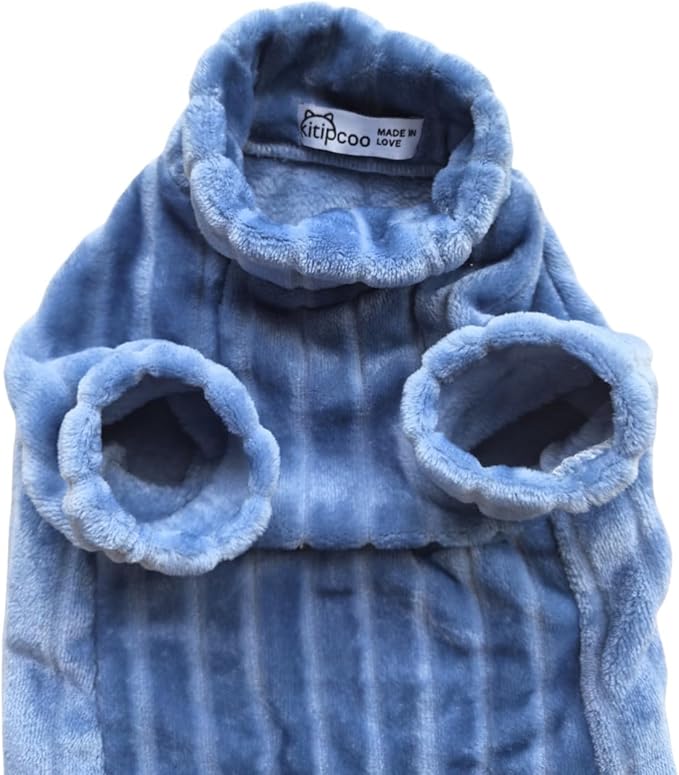 Turtleneck Sweater for Sphynx Cat Soft Coral Fleece Cat Clothes Thick Winter Warm Outfit Coat for Hairless Cats and Small Dogs Apparel with Sleeves (Blue, XL (9-13 lbs))