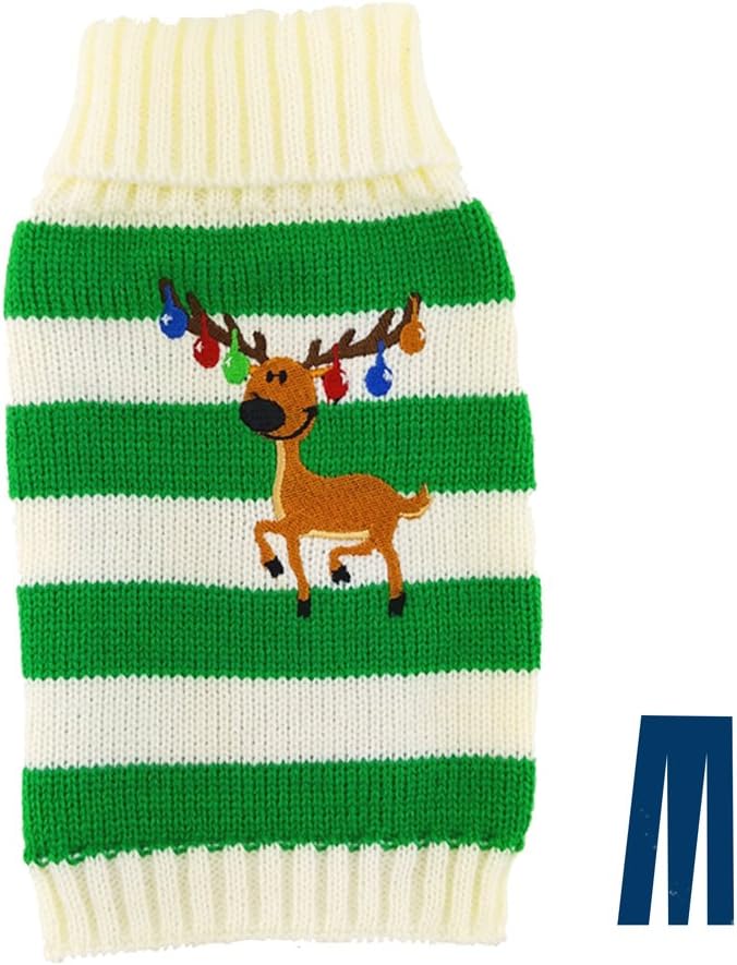 Mikayoo pet Sweater for Small Dog/cat,Ugly Sweater,Color Horizontal Stripes,Christmas Holiday Xmas, Elk Series, Reindeer Series,with Bells(Green,S)