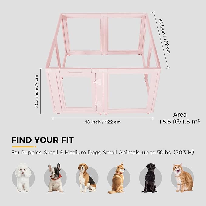 EVERFRONT Clear Acrylic Dog Playpen - Clear Dog Play Pen - Easy Assemble Acrylic Dog Playpen - Puppy Playpen, Cat Playpen, Small Animal Playpen, Dog Play Pen Indoors
