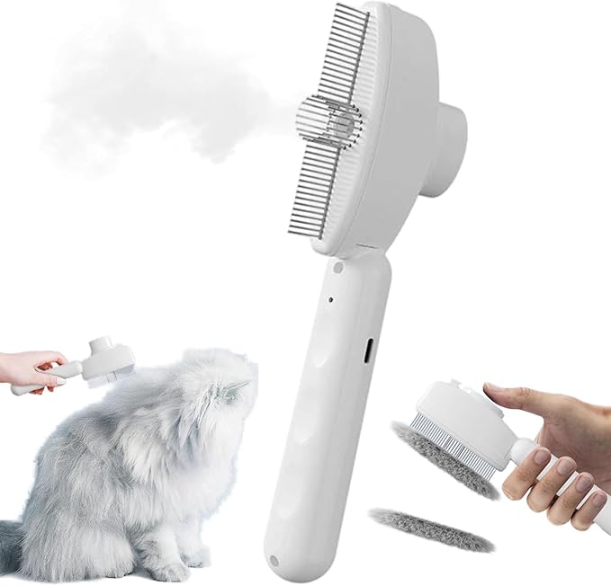 Cat Steam Brush with Refillable Liquid Tank, Electric Spray Pet Grooming Comb, Rechargeable Hair Remover for Tangled Hair, Gentle Massage & Self-Cleaning, Ideal for All Coat Types