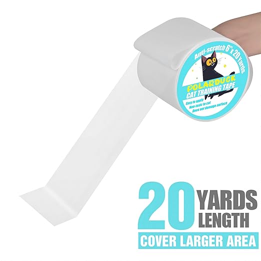 Polarduck Anti Cat Scratch Tape: 6 inches x 20 Yards Cat Training Tape 100% Transparent Clear Double Sided Cat Scratch Deterrent Tape Furniture Protector for Couch, Carpet, Doors, Pet & Kid Safe