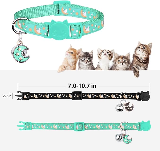 Baeuppit 2Pcs Breakaway Cats Collars Cat Collars for Boy & Girl Cats Adjustable Kitten Collars with Bell,Black+Teal
