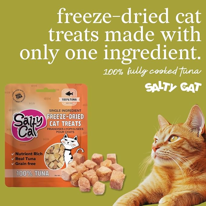 Salty Cat Natural Freeze-Dried Tuna Cat Treats, 10g Bag (12 Pack)