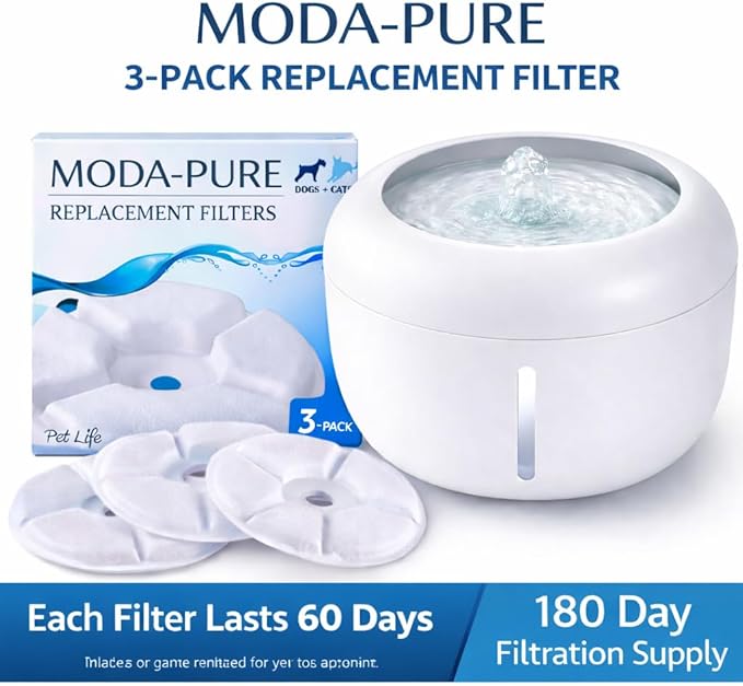 Pet Life ® 'Moda-Pure' Ultra-Quiet Filtered Automatic Dog and Cat Fountain Waterer Feeder 3-Pack Replacement Filters