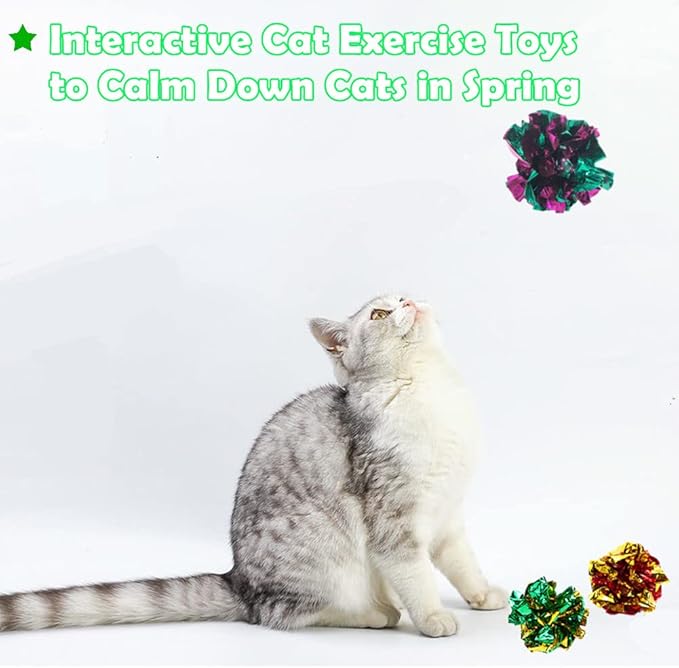 Mylar Crinkle Balls Cat Toys Interactive Crinkle Cat Toy Balls Independent Pet Kitten Cat Toys for Fat Cats Kittens Exercise, Soft and 2.36 to 2.5-Inch (24 Pack)