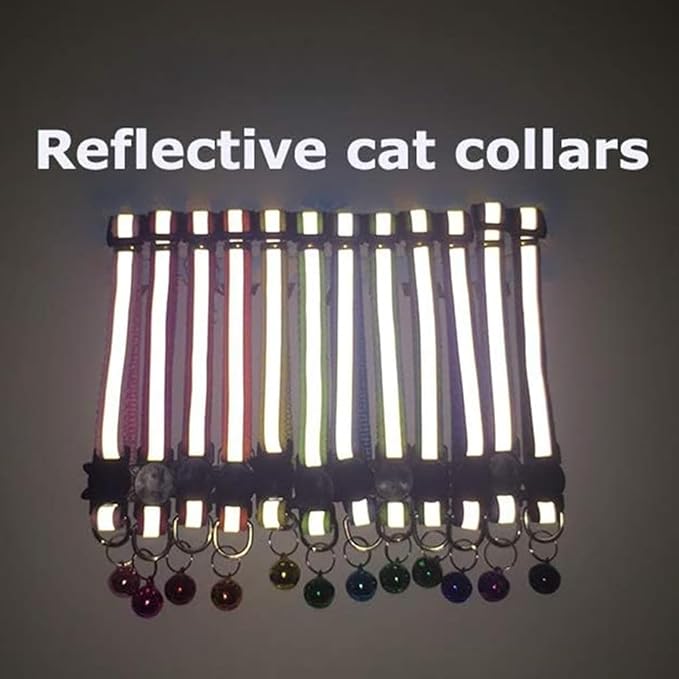 Reflective Collar with Bell, Nylon Safety Breakaway Collar for Cats, Soft & Adjustable Pet Necklace, Assorted Bright Colors 6-Pack (Fits 19-32 cm / 7.5-12.5 Inches)