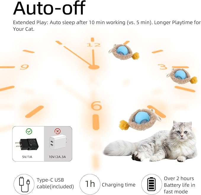 ETACCU Interactive Cat Toys Ball, Automatic Fast Rolling Ball in Play Mat, Hide and Seek Mouse Catching Game for Indoor Adult Cats, 3 Modes Motion Chirping Activated Moving Toy with LED Lights