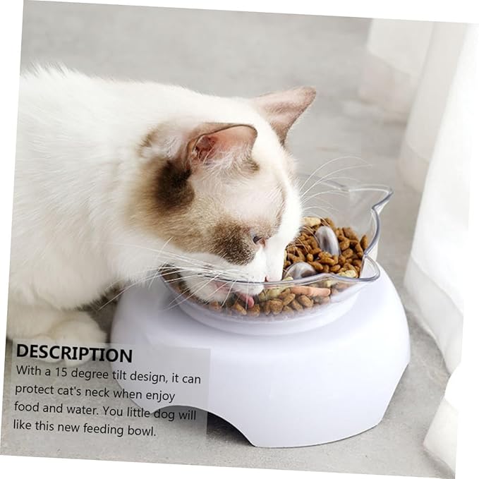 Tilted Cat Food Bowl 15° Plastic Neck Protective Pet Drinking Feeder Raised Raised Base Suitable for Cats Feeding and Watering