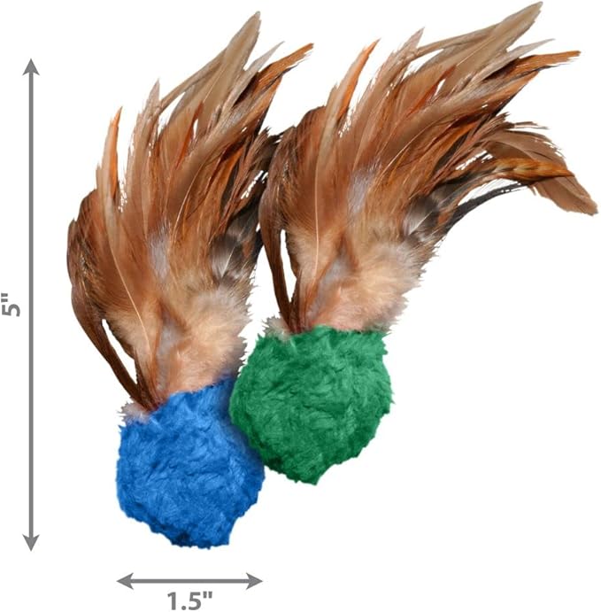 KONG Naturals Crinkle Ball with Feathers Cat Toy, Colors Vary, 2-Pack