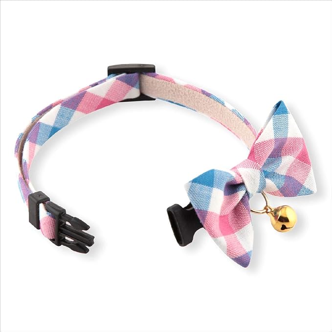 Purrfect Picnic Bow Tie Cat Collar (Blue) with Bell Safety Breakaway Soft Lightweight for Cats Kitty Kitten Japanese Stylish Pattern, No.1 Seller in Japan