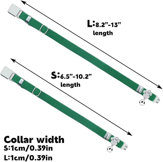 Personalized Safety Elastic Cat Collars with Bell,Laser Customized Stretch Kitten Collars for Girls Boys Cats-Dark Green
