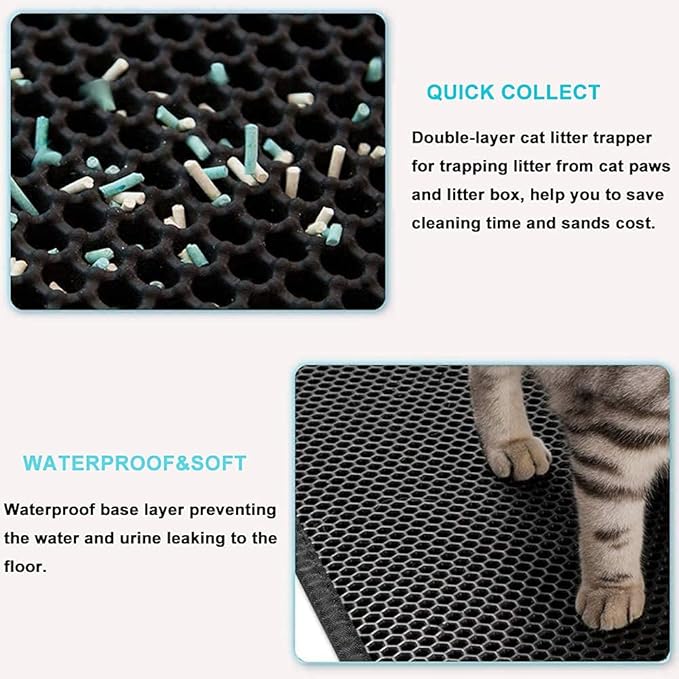 Cat Litter Mat Kitty Litter Trapping Mat Honeycomb Mats Waterproof Double Layer Anti Tracking Kitty Mats Catcher Litter Tray Box Rug Carpet (23.6'' x 17.7'', black)