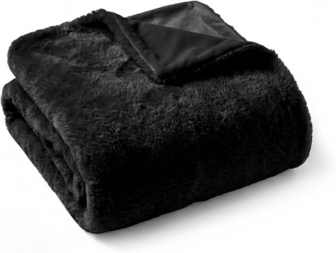 4 Cats & Dogs Pet Faux Fur Throw Blanket – Large 50"x60" Waterproof Dog Blanket, Washable Plush Throw for Cat and Dog, Leakproof Couch & Bed Furniture Protector, Ultra Soft Cozy Pet Blanket - Black