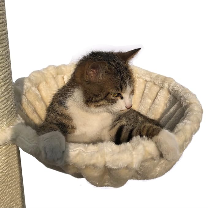 SHENGOCASE 13" Beige Nest Basket Lounger Hammock Bed for Cat Tree Tower Replacement, 5-Pack Hanging Ball Toys with Elastic String, Cat Tree Accessories Hammock Attachment (Beige)